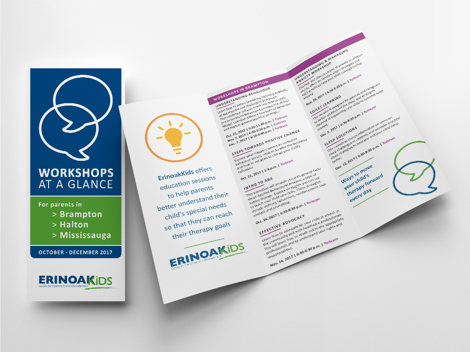 photo: trifold brochure promoting workshops for ErinoakKids clients
